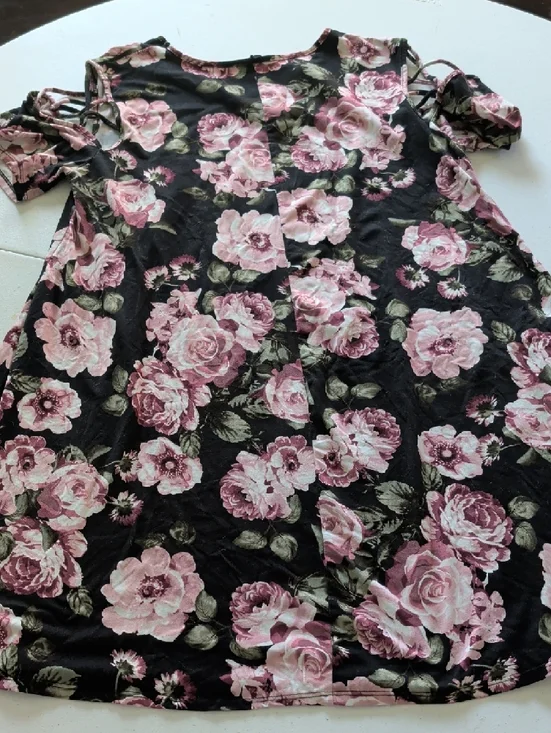 Cold-Shoulder Pink Rose Floral Midi Dress - Women's - Picture 4 of 4